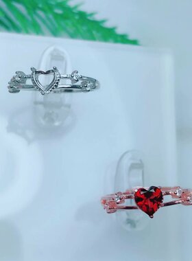 s925银女款心形戒指心碧玺水晶