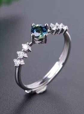 S925银戒指空托圆形彩宝蛋面可镶