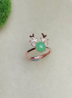 鹿角镶嵌翡翠蜜蜡玉髓戒指空托