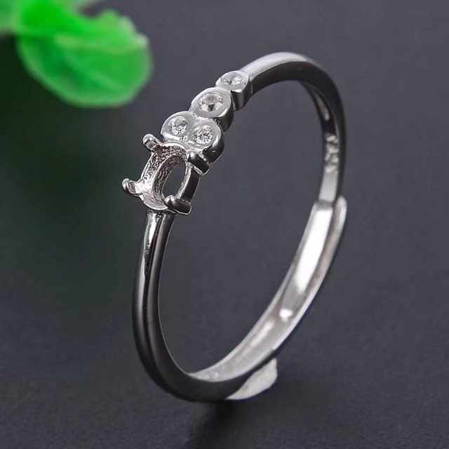 S925银女款戒指空托小尺寸3*4来石免费镶嵌翡翠碧玺祖母绿 - 图2