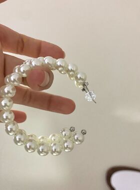 长期主义钟楚曦同款极光珠耳环女气质网红耳钉新款耳钉大C耳坠