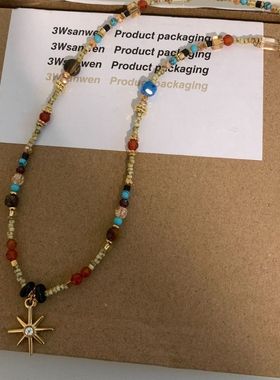 天然虎眼石串珠项链复古美拉德配饰轻奢小众设计感百搭吊坠锁骨链