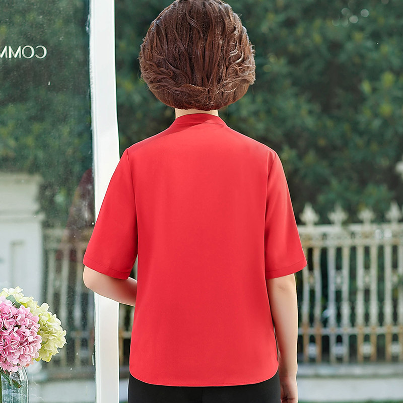 婚礼妈妈夏装短袖本命年红色t恤 法尚妃中老年女装