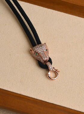 豹头吊坠挂绳黄金玉坠翡翠高货绳