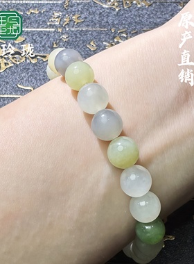 玉玲珑新疆和田玉手链圆珠多宝手串多色玉手链单圈糖玉湖水白玉