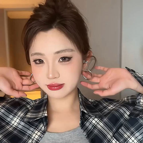 银色素圈耳环2025新款爆款轻奢高级感气质独特耳圈女耳钉圈圈耳饰 - 图3