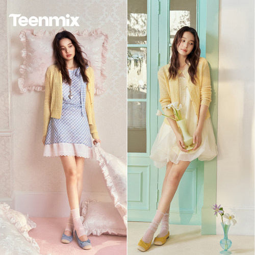 天美意彩虹夹心软糖软底芭蕾浅口单鞋女平底红色小皮鞋2026春新款 - 图1