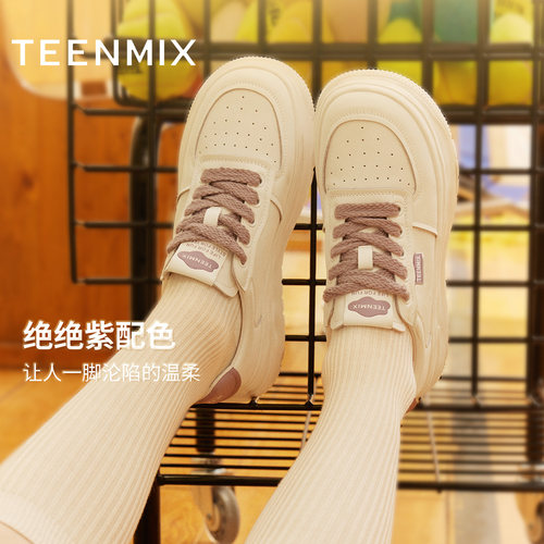 天美意透气厚底增高小白鞋运动板鞋女休闲鞋秋季新款KD095CM5 - 图2