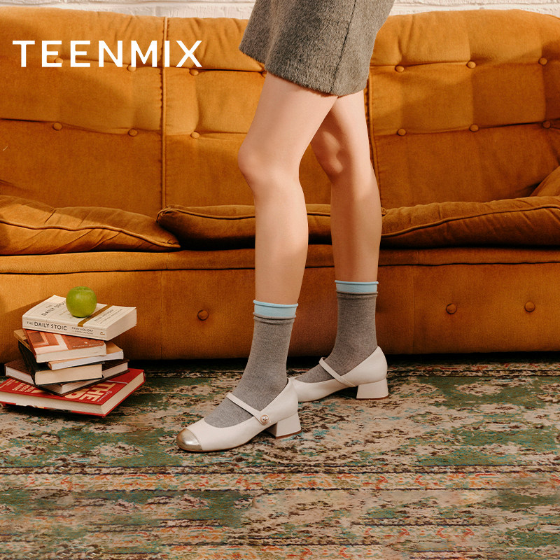 天美意法式复古玛丽珍皮鞋女鞋子高跟浅口单鞋春季新款CRW27AQ5,淘宝优惠券,粉丝福利购,淘宝优惠卷