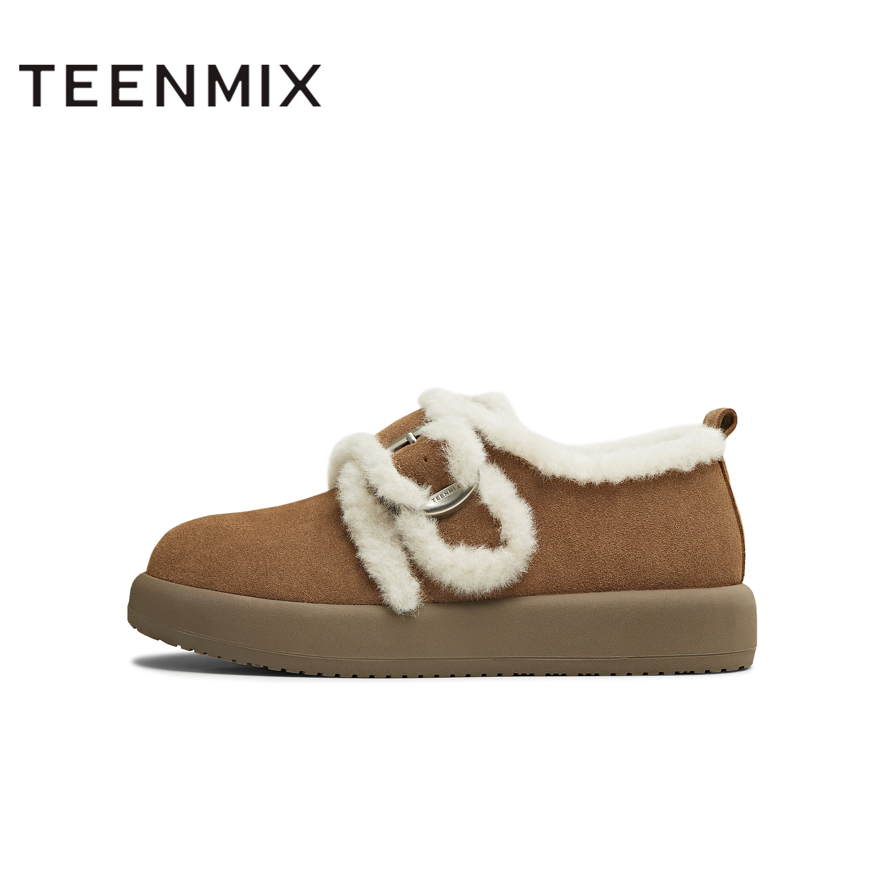 天美意复古厚底加绒保暖勃肯毛毛鞋棉鞋女雪地靴短靴2025冬季新款,淘宝优惠券,粉丝福利购,淘宝优惠卷