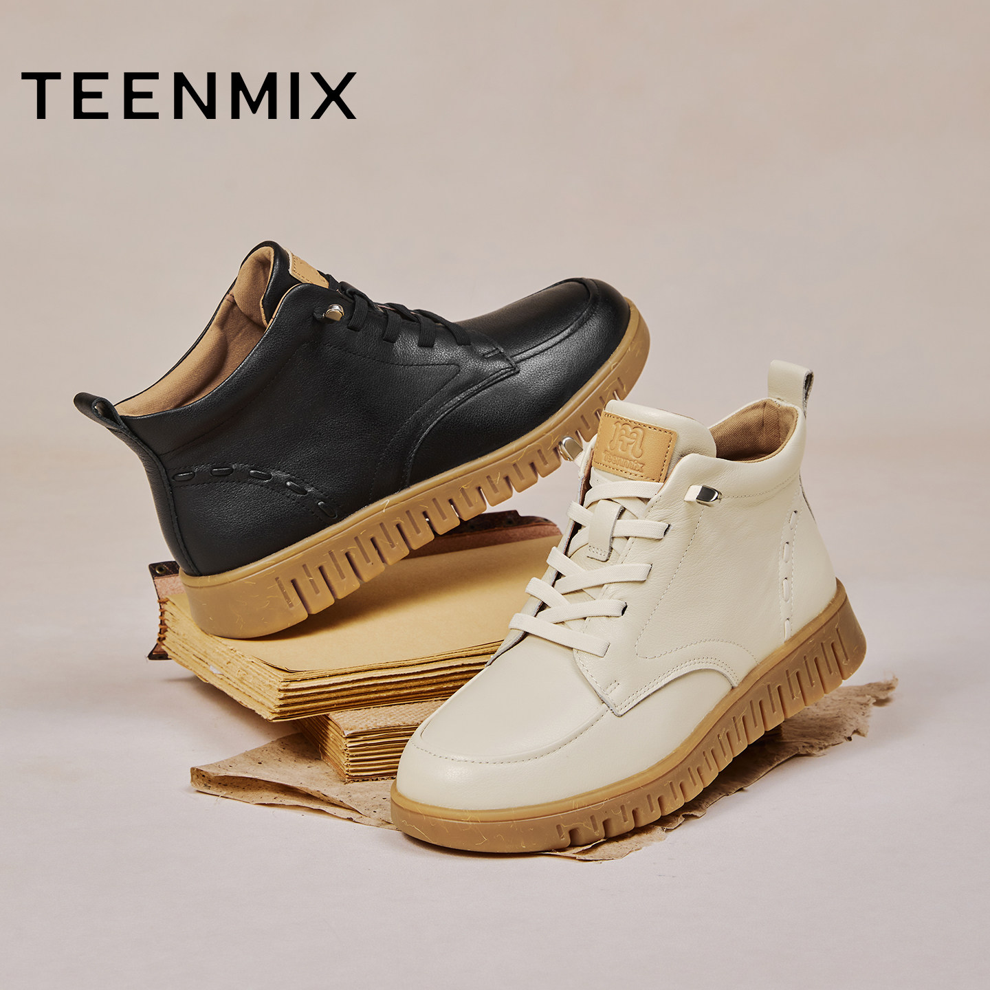 天美意厚底高帮休闲鞋马丁靴女加绒休闲皮短靴2025冬新款CMA43DD5,淘宝优惠券,粉丝福利购,淘宝优惠卷