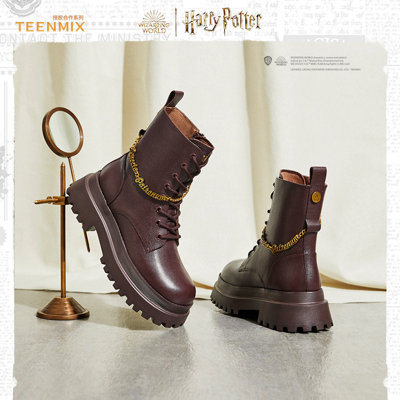 天美意哈利波特联名马丁靴加绒女鞋 天美意teenmix马丁靴