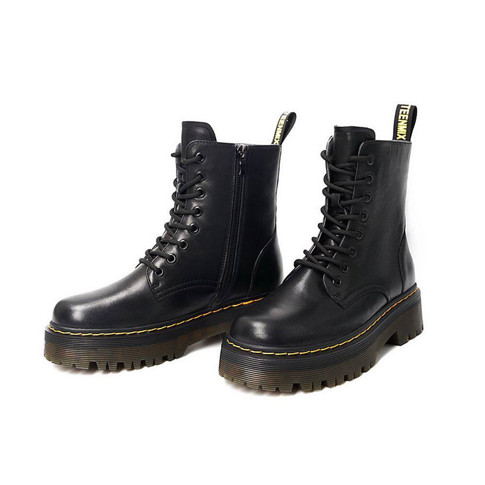 天美意厚底加绒保暖短靴子马丁靴 天美意teenmix马丁靴