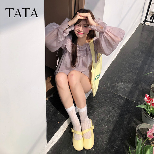 TATA他她奶油卷半拖鞋女平底包头拖鞋女羊皮穆勒鞋新款YDT05BH5 - 图3