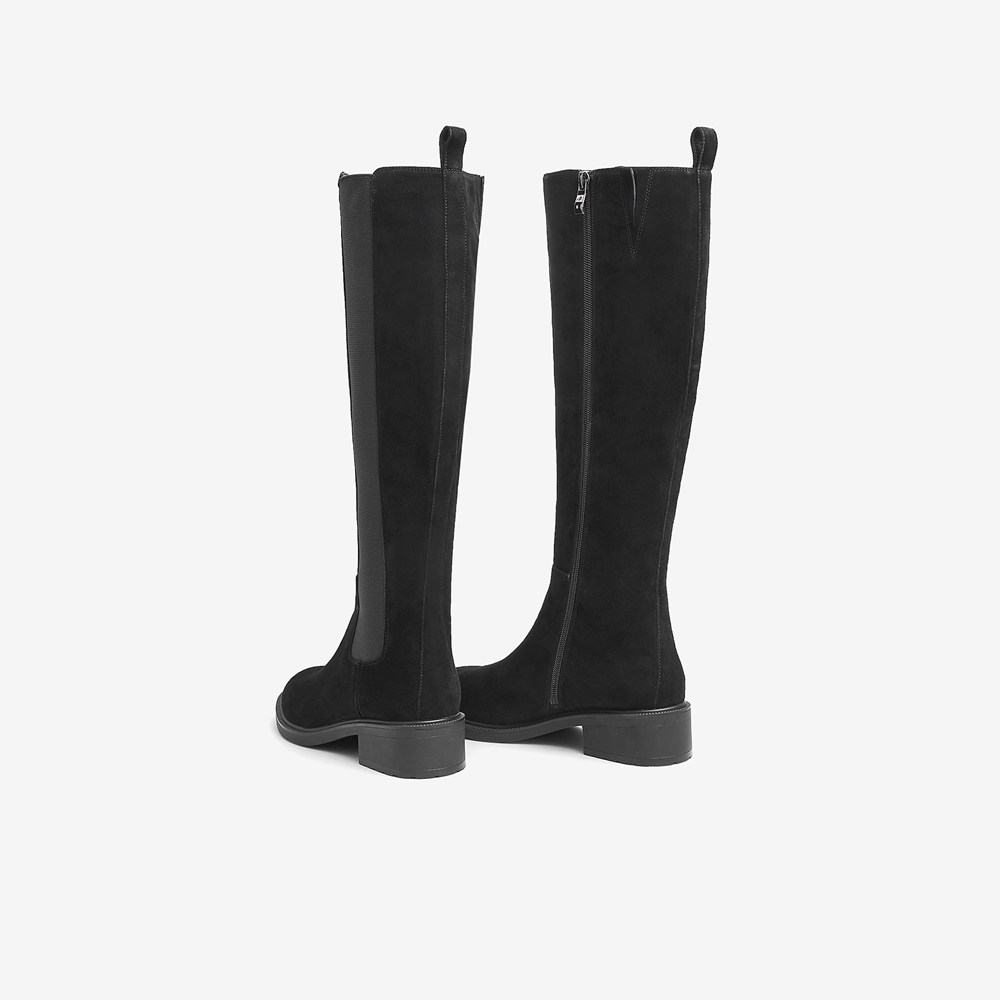 tata纯色百搭烟筒骑士女粗跟冬长靴 他她Tata时装靴