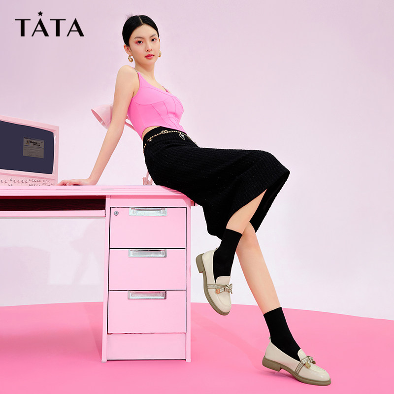 tata通勤乐福鞋2023春季新款女单鞋 他她Tata乐福鞋（豆豆鞋）