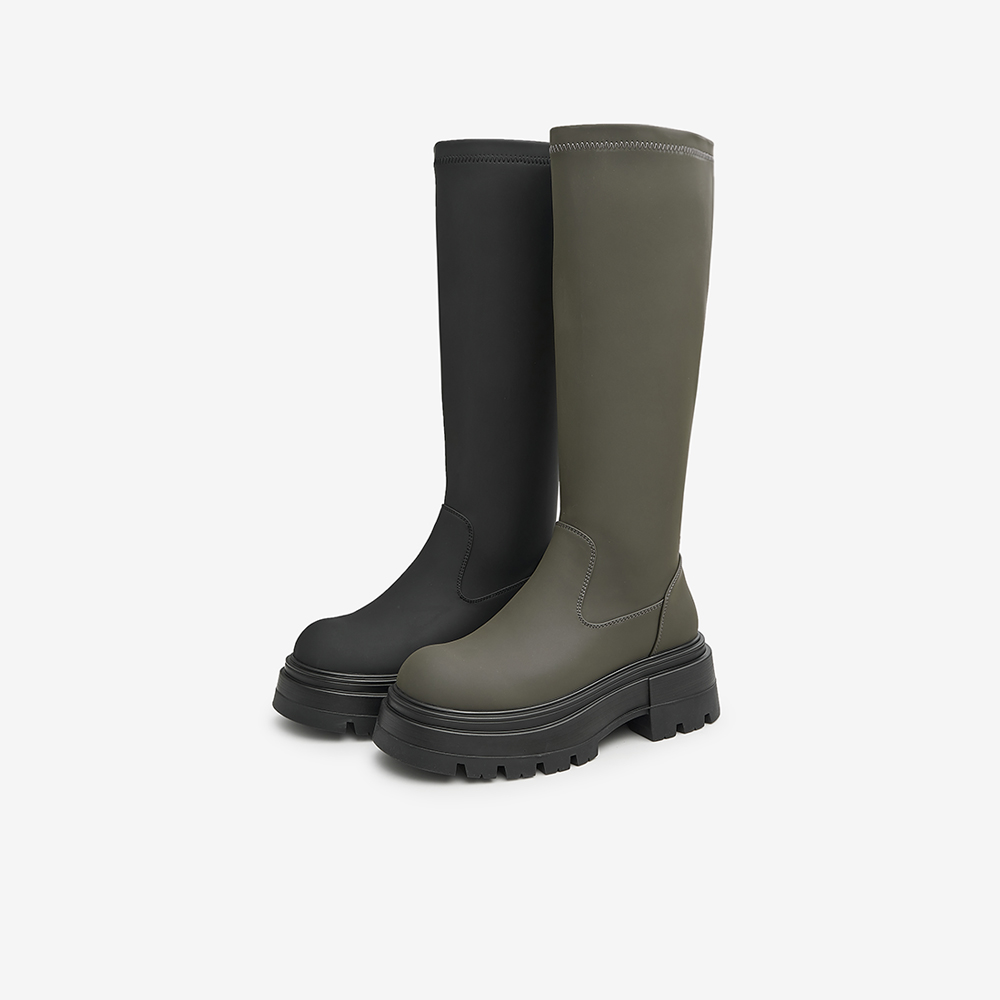 tata休闲厚底高筒冬加绒保暖骑士靴 他她Tata时装靴