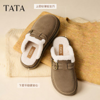 TATA他她焦糖派勃肯鞋后空冬季加绒半拖鞋