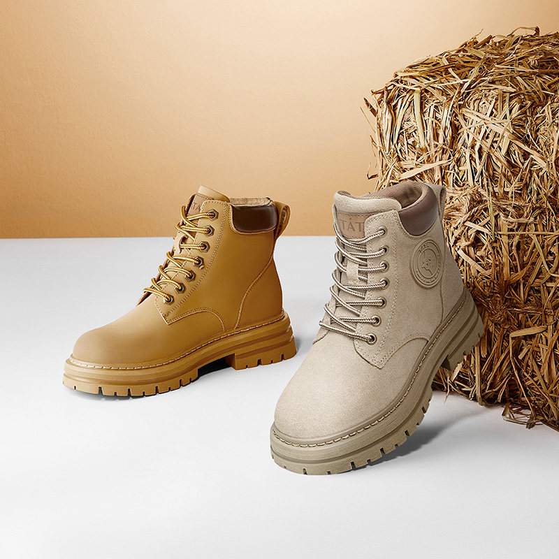 tata新款大黄加绒英伦风工装马丁靴 他她Tata马丁靴