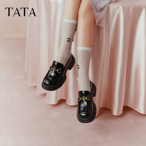 TATA他她魔法侦探黑色乐福鞋女厚底增高小皮鞋女英伦风JK鞋2025新 - 图1