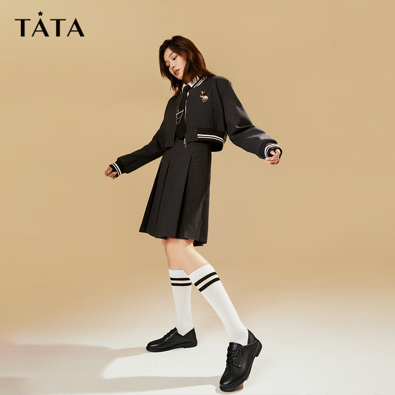 Tata他她英伦风小皮鞋女软底百搭平底单鞋女2023秋冬新款7BJA1CM3