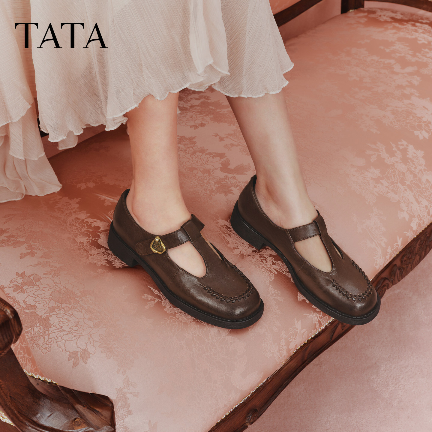 TATA他她情书粗跟玛丽珍鞋女棕色单鞋宽版休闲小皮鞋女鞋7JW20CA5,淘宝优惠券,粉丝福利购,淘宝优惠卷