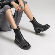 他她英伦风切尔西靴女靴显瘦加绒厚底烟筒靴