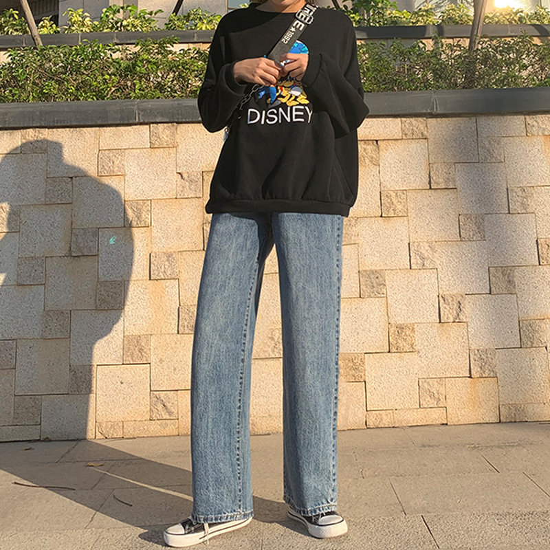 高腰直筒2020秋冬新款垂感牛仔裤 薇主流牛仔裤