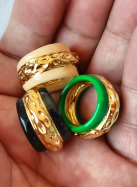 青岛外贸饰品指环镀真金黄铜材质质感气质高档珐琅彩两面滴釉戒指