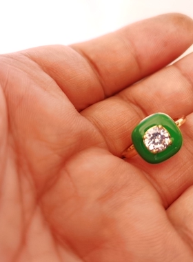 青岛外贸饰品指环黄铜镀真金珐琅滴釉镶嵌锆石戒指新时尚高档气质