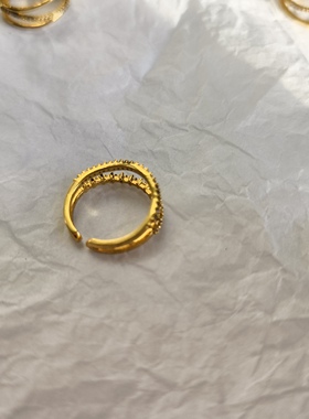 欧美外贸饰品戒指潮流时尚百搭小款镶嵌锆石黄铜材质镀真金指环
