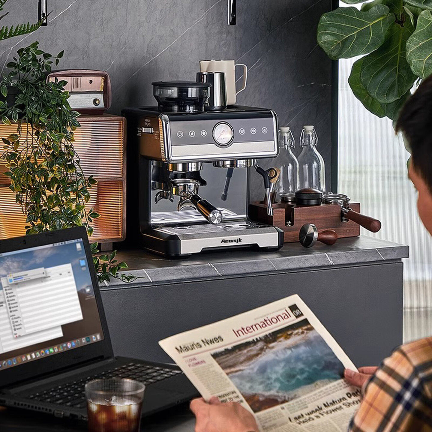 AEOMJK艾摩客咖啡机双锅炉双泵半全自动魔方CM7020研磨一体意式,淘宝优惠券,粉丝福利购,淘宝优惠卷