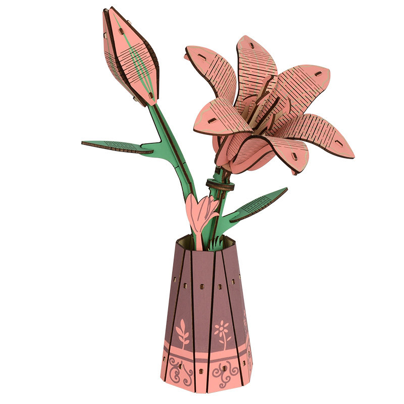 木艺繁花3D立体拼图 儿童DIY手工拼装模型创意桌面摆件女生积木花 - 图3