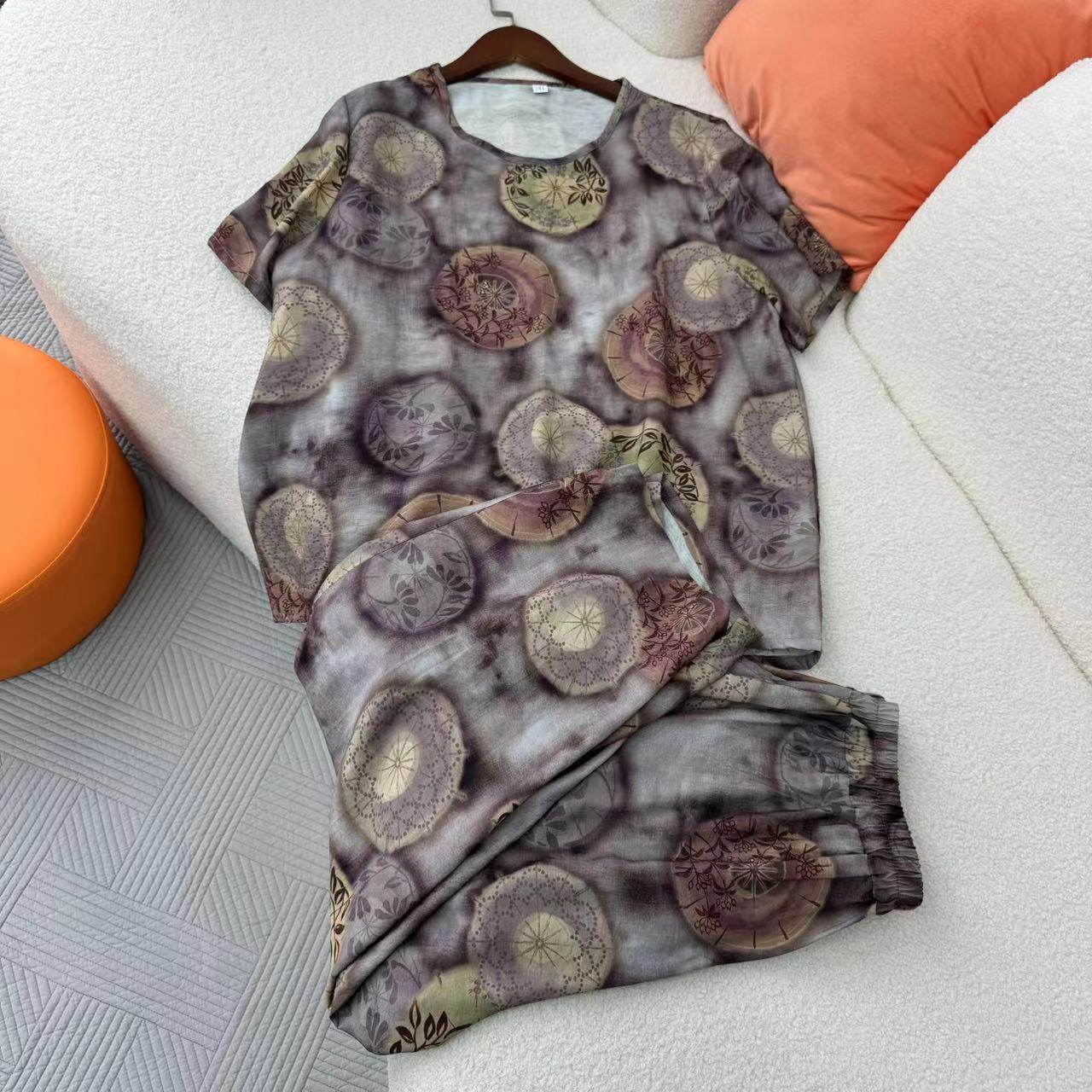 惠衣阁夏女两件套装短袖衬衫套头圆领衬衫松紧腰高腰九分裤妈妈装,淘宝优惠券,粉丝福利购,淘宝优惠卷