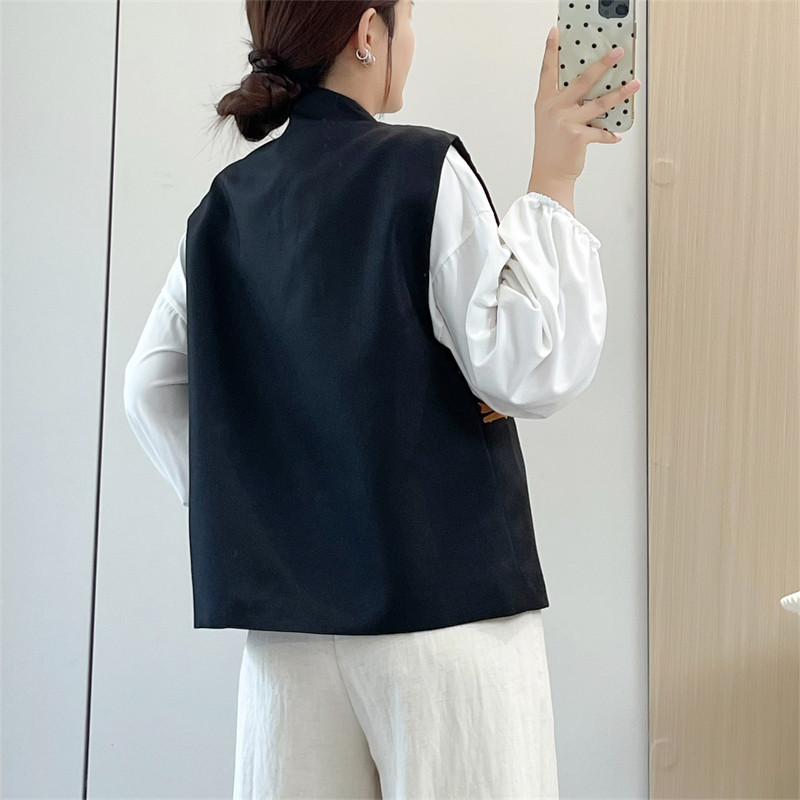 惠衣阁秋季女无袖马甲国风刺绣马夹韩版复古新中式背心系绳外套,淘宝优惠券,粉丝福利购,淘宝优惠卷
