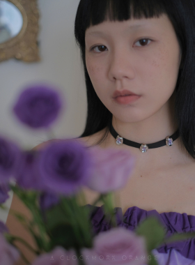 紫色圆锆石拼接chocker甜酷项链