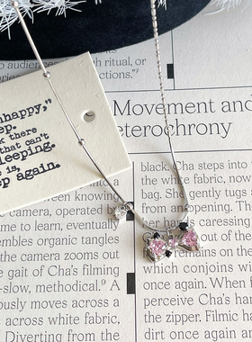 浅粉闪闪锆石蝴蝶结项链锁骨链女