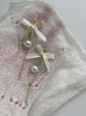 芭蕾风蝴蝶结丝带项链耳钉耳夹女