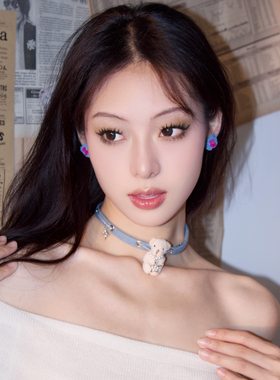 毛绒熊熊耳钉项链小众设计甜酷女