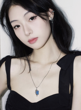 几何液态牛仔布锆石项链小众设计