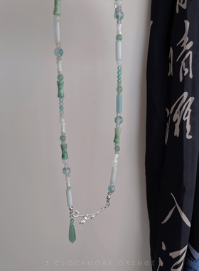 原创设计天然石新中式竹子项链女