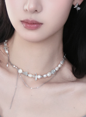 清冷感冰块造型磷灰石流苏项链女