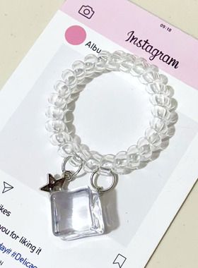 韩系透明冰块手链挂件电话线发圈可爱心星星吊坠发绳趣味发饰