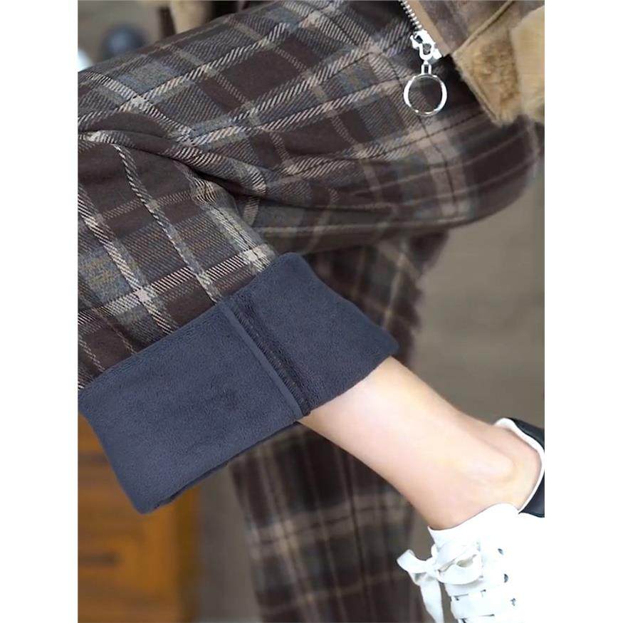 格子裤子女小个子巨好看2025新款松紧腰春秋季休闲百搭窄版阔腿裤,淘宝优惠券,粉丝福利购,淘宝优惠卷