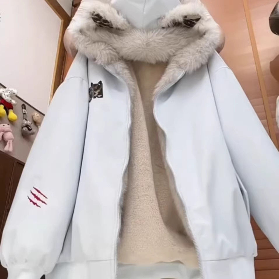 美式复古可爱豹纹耳朵毛领棉服外套女冬季加绒加厚保暖宽松夹克潮,淘宝优惠券,粉丝福利购,淘宝优惠卷