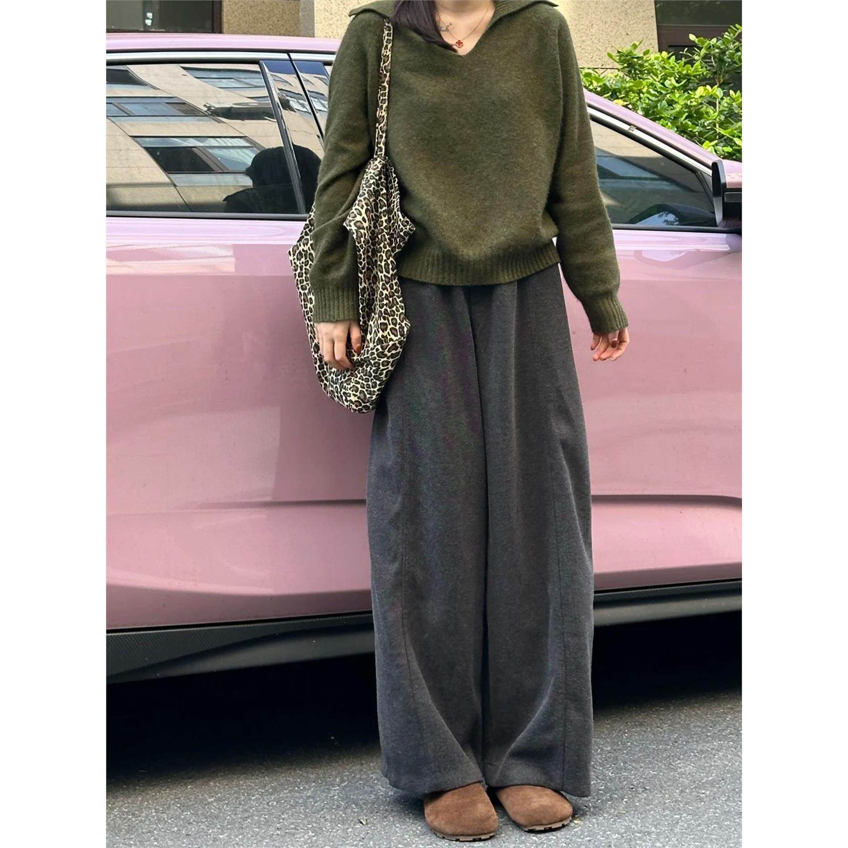 灰色直筒加绒毛呢裤大码女装秋冬胖妹妹宽松显瘦阔腿弯刀休闲裤子,淘宝优惠券,粉丝福利购,淘宝优惠卷