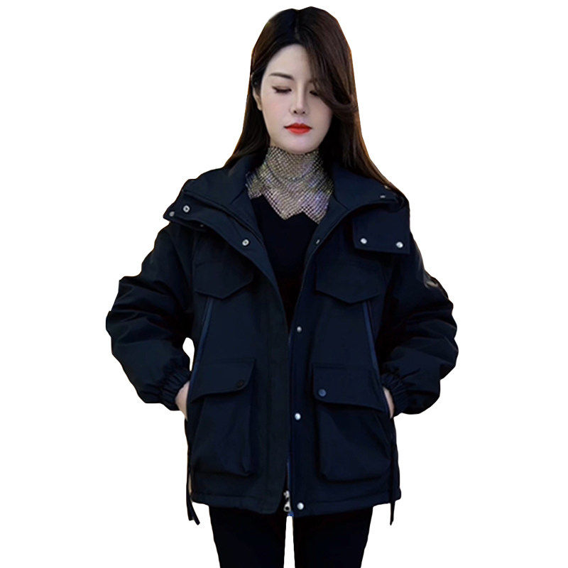 加绒加厚连帽冲锋衣女2024冬季新款宽松保暖工装棉服短款加厚外套,淘宝优惠券,粉丝福利购,淘宝优惠卷