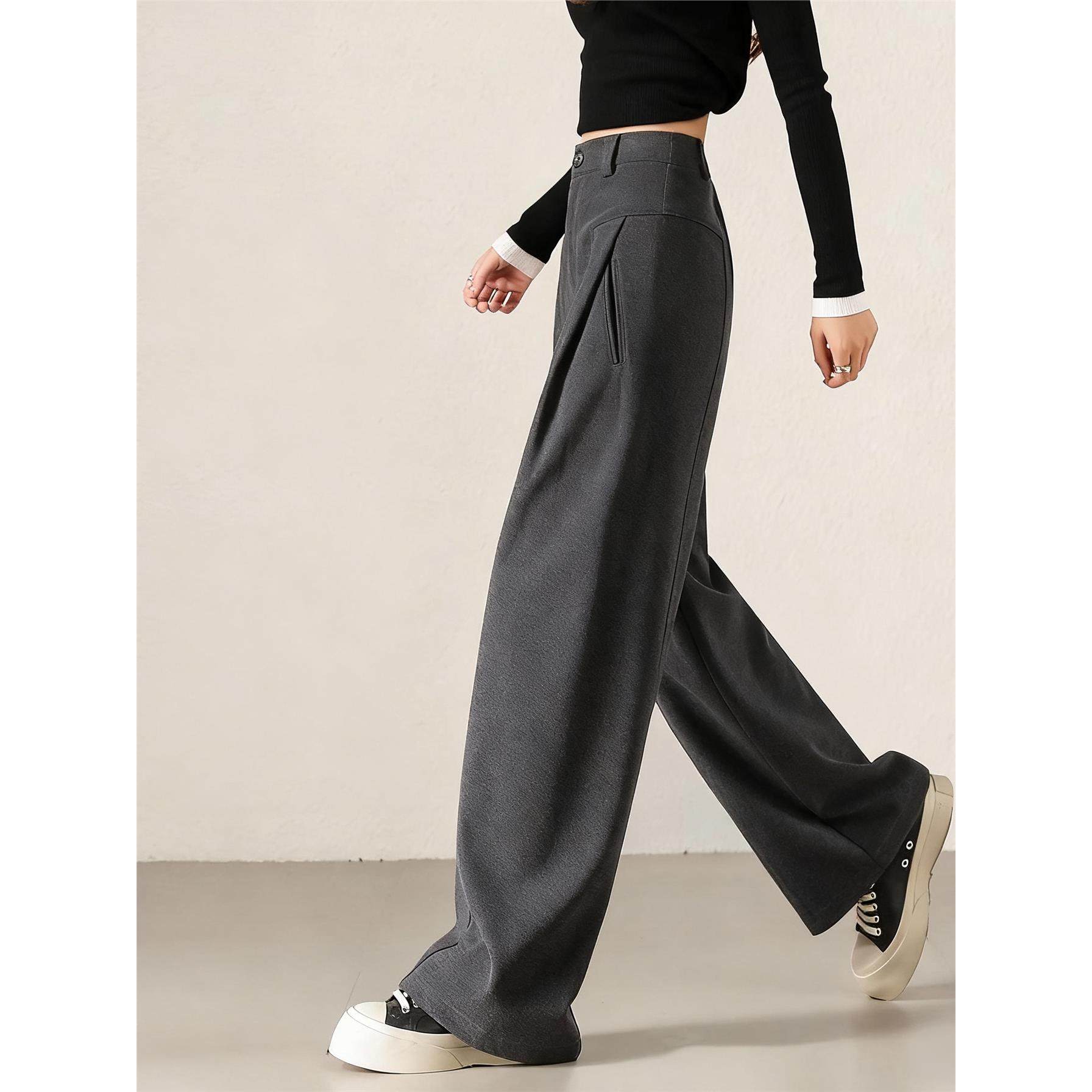 灰色西装阔腿裤女2025新款秋冬高级感垂感显瘦休闲裤弯刀毛呢裤子,淘宝优惠券,粉丝福利购,淘宝优惠卷