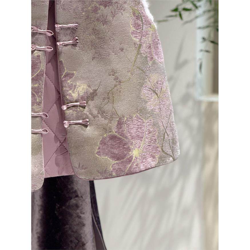 新中式国风盘扣真丝宋锦夹棉马甲女装2025春秋新款高端水貂毛棉服,淘宝优惠券,粉丝福利购,淘宝优惠卷