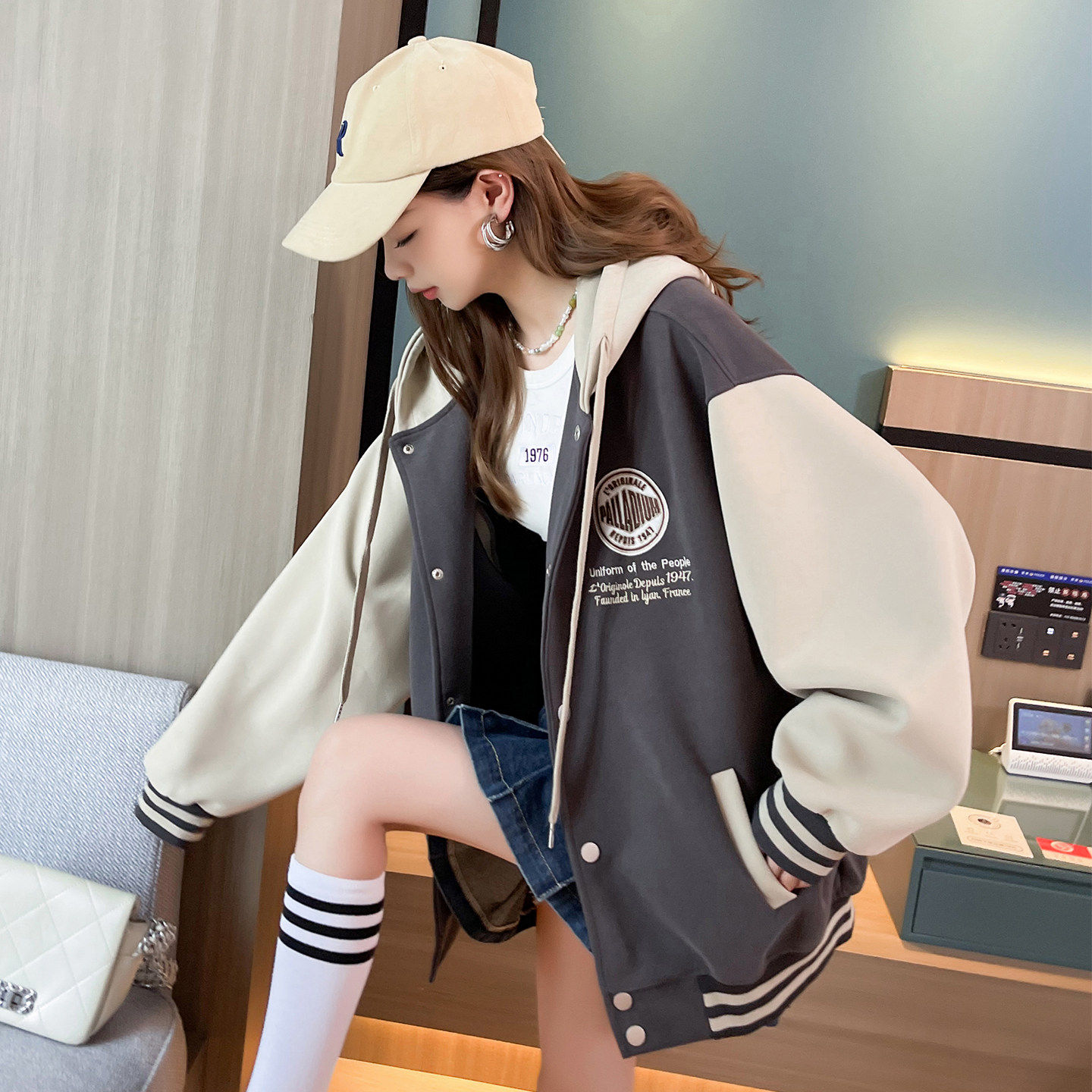 美式棒球服外套女2025新款学院风加厚美拉德棉衣服初高中学生卫衣,淘宝优惠券,粉丝福利购,淘宝优惠卷